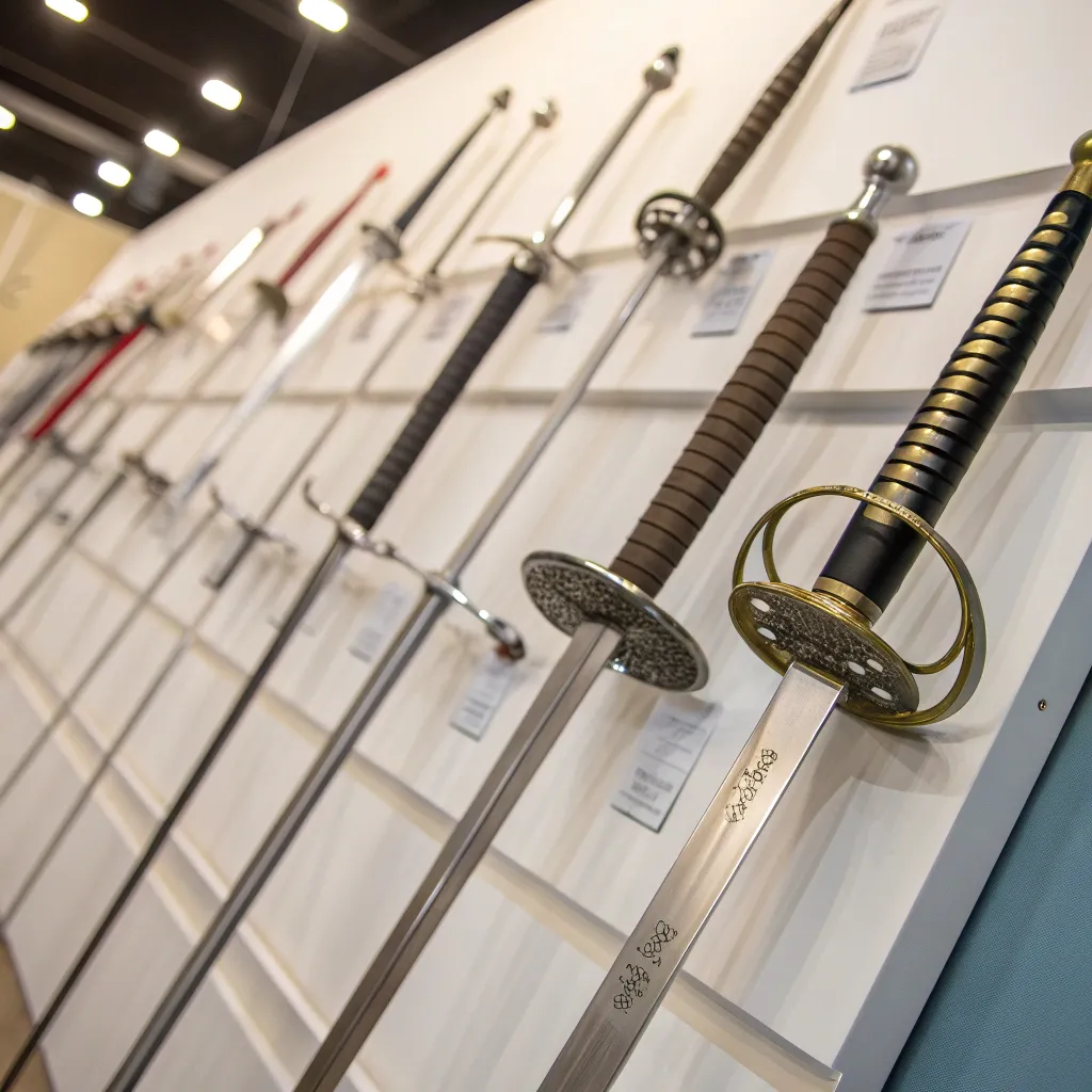 Professional fencing swords on display
